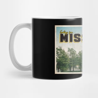 Greetings from Missouri - Vintage Travel Postcard Design Mug